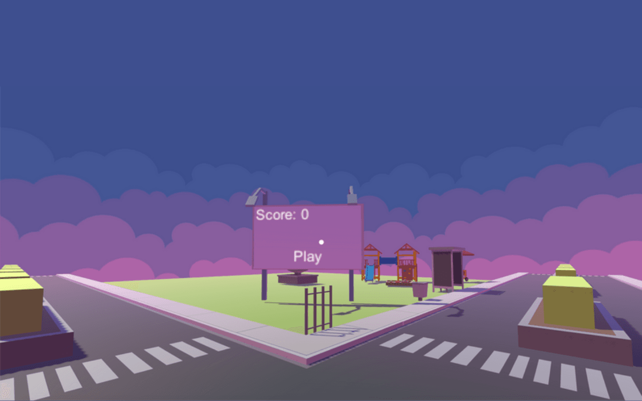 A low-poly street corner